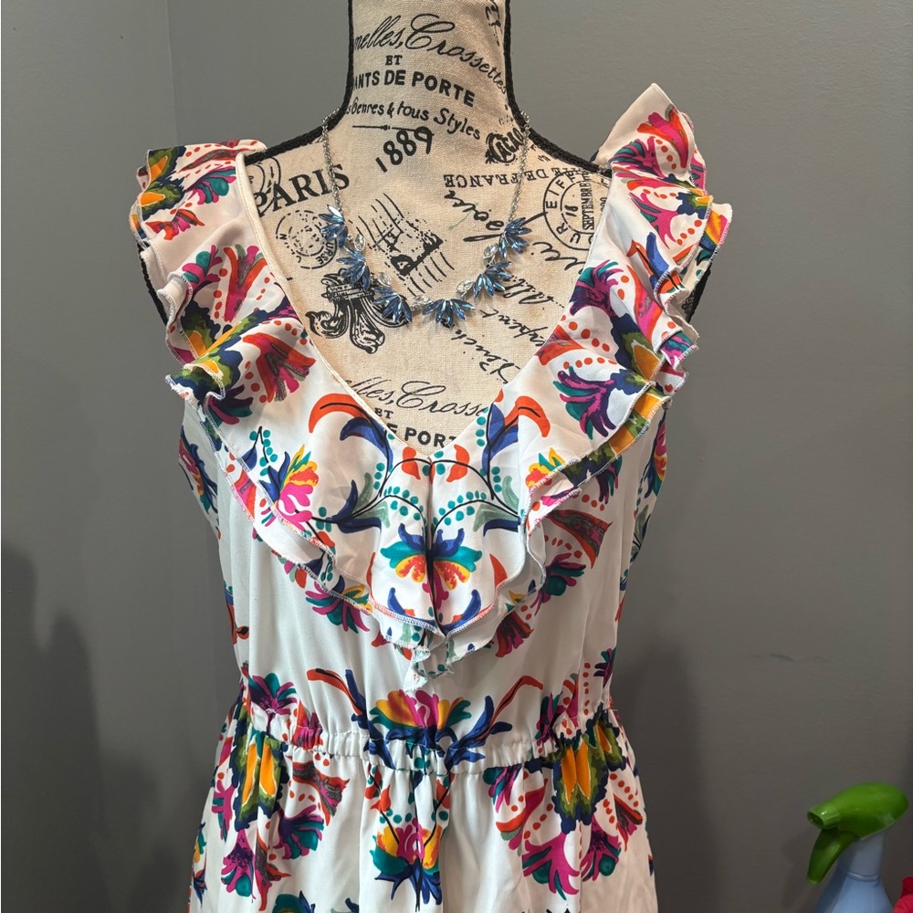 Beige by ECI Floral Ruffle Mini Dress | Colorful Boho Summer Dress | Sleeveless - Picture 2 of 7
